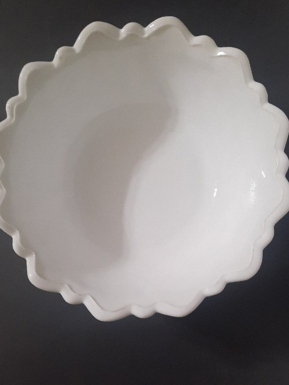 Vintage Indiana Glass Cabbage Leaf and Wild Rose Milk Glass Scalloped Bowl - Picture 4 of 4